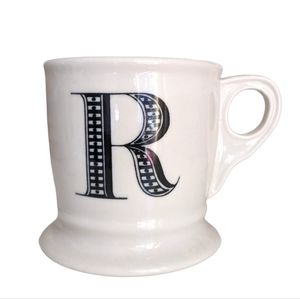 Anthropologie "R" Initial Monogram - Ceramic Coffee Mug - Black and White 12oz